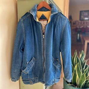Vintage 1980s Bonjour Blue Denim Insulated Zip Collar Women’s Jean Jacket Medium